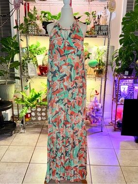 Nine West Floral Halter Maxi Dress - Coral & Teal